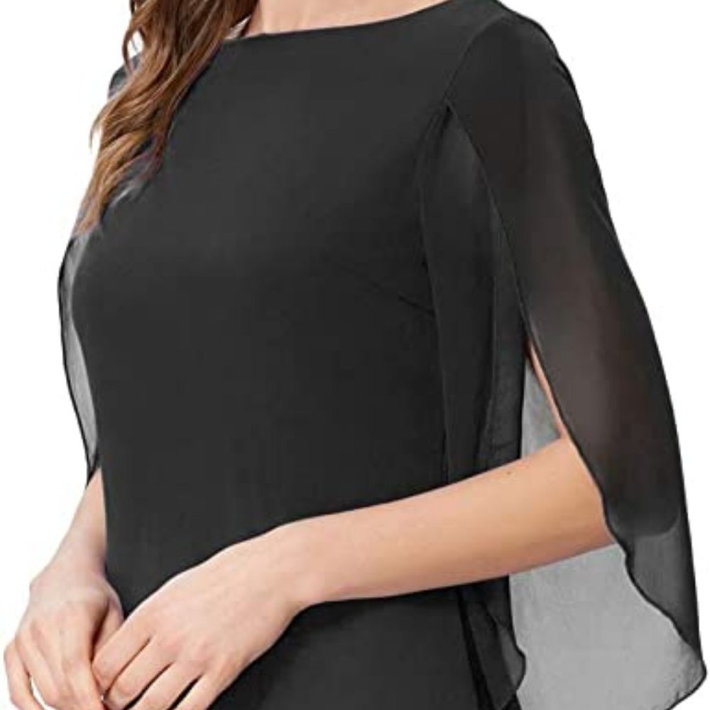 NWOT Grace Karin Shift Dress Black Chiffon 3/4 Slit Sleeve Size L (fit like XL)